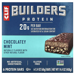 Clif Bar, Builders® Protein Bar, Chocolatey Mint, 6 Bars, 2.4 oz (68 g) Each