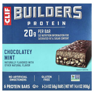 Clif Bar, Builders Protein Bar, Chocolatey Mint, 6 Bars, 2.4 oz (68 g) Each