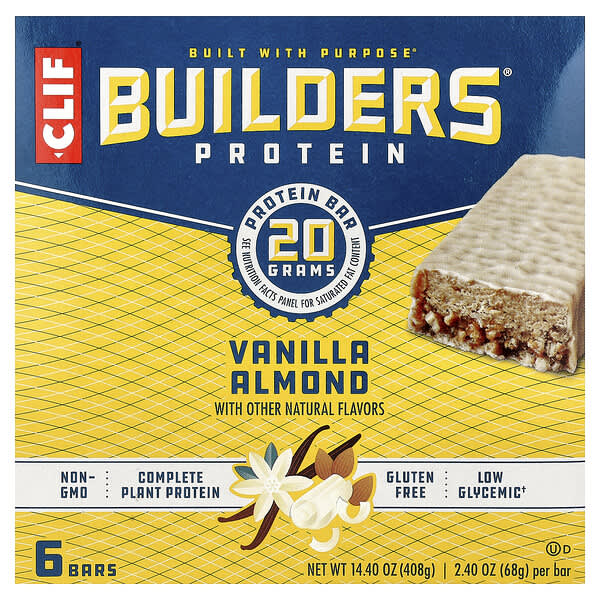 Clif Bar, Builders® Protein Bar, Vanilla Almond, 6 Bars, 2.4 oz (68 g) Each — product photo 1