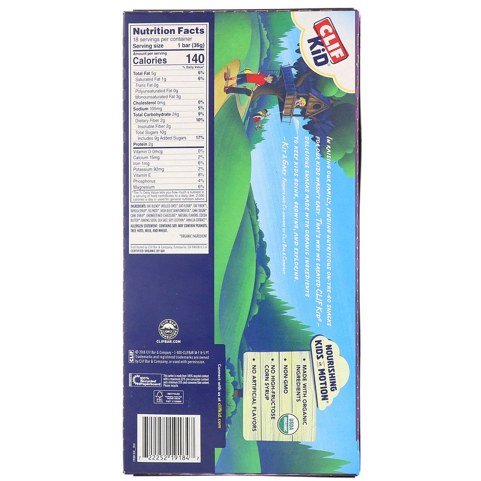 Clif Bar, Clif Kid, Organic Z Bar, Chocolate Chip, 18 Bars, 1.27 oz (36