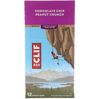 Clif Bar‏, חטיף אנרגיה, שוקולד צ'יפס וקראנץ' בוטנים, 12 חטיפים, 68 גרם (2.40 אונקיות) כל אחד