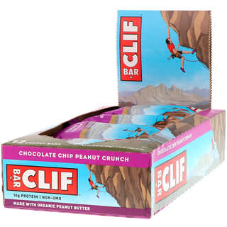 Clif Bar, Энергетический батончик, шоколадная крошка и персик, 12 батончиков, 2,40 унции (68 г) каждый