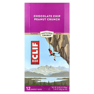 Clif Bar, Barrita energética, Crujiente de maní con chispas de chocolate, 12 barritas, 68 g (2,40 oz) cada una