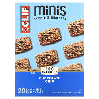 Clif Bar, Minis, Barrita energética del tamaño de un bocadillo, Chispas de chocolate`` 20 barritas, 28 g (0,99 oz) cada una
