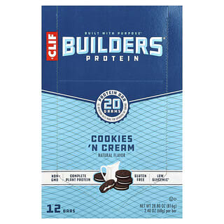 Clif Bar, Μπάρα Πρωτεΐνης Builders®, Cookies N' Cream, 12 Μπάρες, 2,40 oz (68 g) η καθεμία