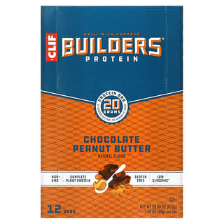 Clif Bar, Builders Protein Bar, Chocolate Peanut Butter, 12 Bars, 2.40 oz (68 g) Each