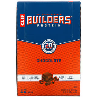 Clif Bar‏, חטיף חלבון של Builder, בטעם שוקולד, 12 חטיפים, 68 גרם (2.40 אונקיות) כל אחד