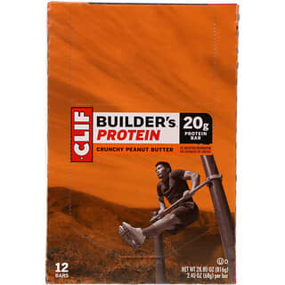 Clif Bar, Builder's Protein Bar, Crunchy Peanut Butter, 12 Bars, 2.4 oz (68 g) Each