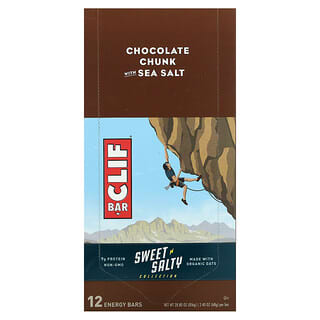Clif Bar, Energy Bar, кусочки шоколада с морской солью, 12 батончиков, 68 г (2,40 унции)