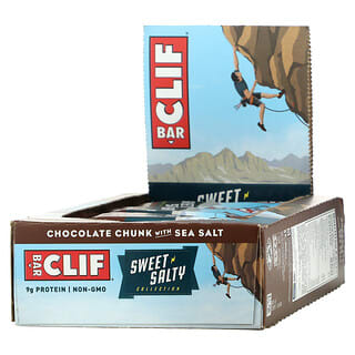 Clif Bar, Barre énergétique, pépites de chocolat et sel de mer, 12 barres, 68 g chacune