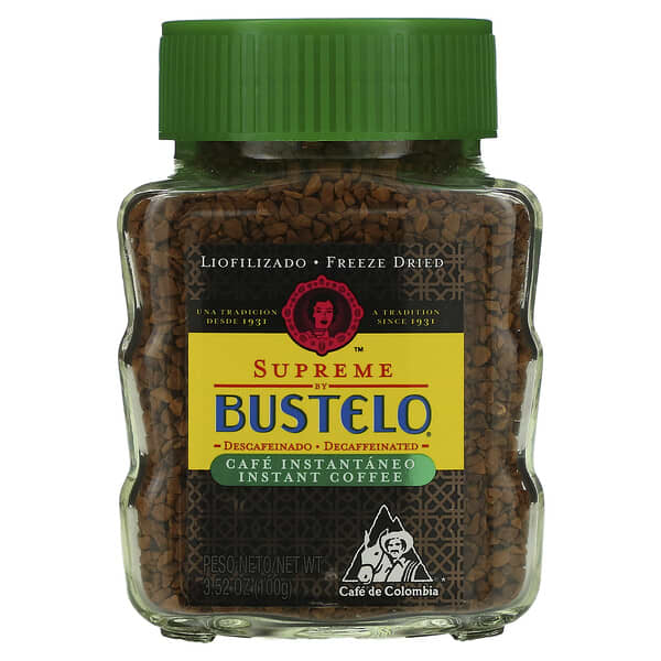 Café Bustelo‏, Supreme by Bustelo, Instant Coffee, Freeze Dried, Decaf, 3.52 oz (100 g)