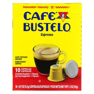 Café Bustelo, Café Torrado Escuro, Espresso, 10 Cápsulas, 5,1 g (0,17 oz) Cada
