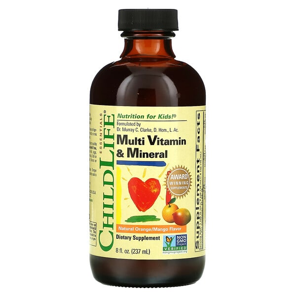 ChildLife Essentials, Essentials, Multivitaminas & Minerales, Sabor Natural a Naranja/Mango, 8 fl oz (237 ml)