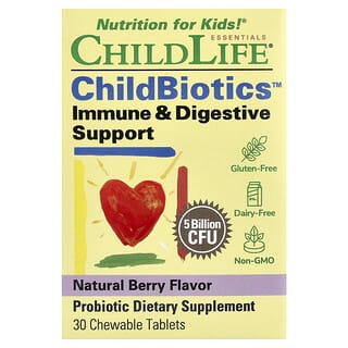 تشايلد لايف اسينشالز‏, LiveBiotics ، دعم المناعة والهضم ، نكهة التوت الطبيعية ، 5 مليار وحدة تشكيل مستعمرة ، 30 قرص قابل للمضغ