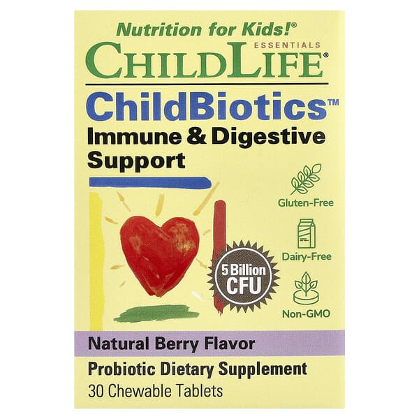 ChildLife Essentials, LiveBiotics，抵抗和消化幫助，天然漿果味，50 億 CFU，30 片咀嚼片
