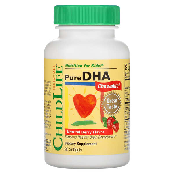 ChildLife Essentials, DHA puro, Sabor natural a bayas, 90 cápsulas blandas