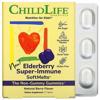 ChildLife, Elderberry Super-Immune SoftMelts（エルダーベリー スーパーイミューンソフトメルト）、天然ベリー味、27粒
