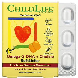 ChildLife, SoftMelts con omega-3 DHA y colina, Sabor natural a maracuyá, 27 comprimidos