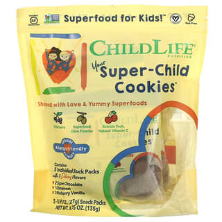 ChildLife, Your Super-Child Cookies, Galletas para su superhijo, Sabores surtidos, 5 paquetes, 27 g (0,95 oz) cada uno
