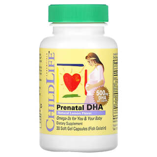 ChildLife Essentials, DHA Prenatal, Sabor natural limón, 500 mg, 30 Cápsulas blandas