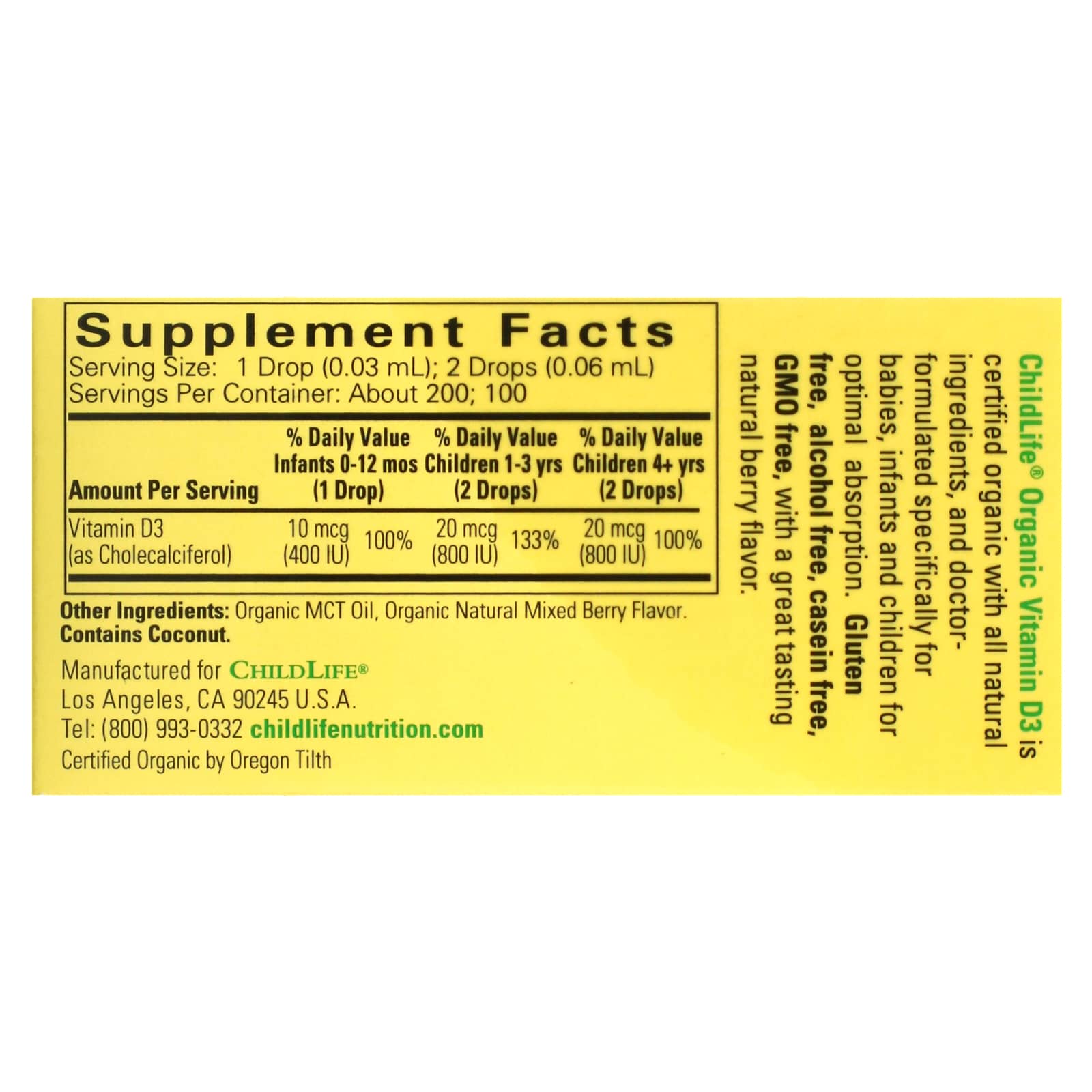 ChildLife Essentials, Organic Vitamin D3 Drops, Natural Berry, 400 IU