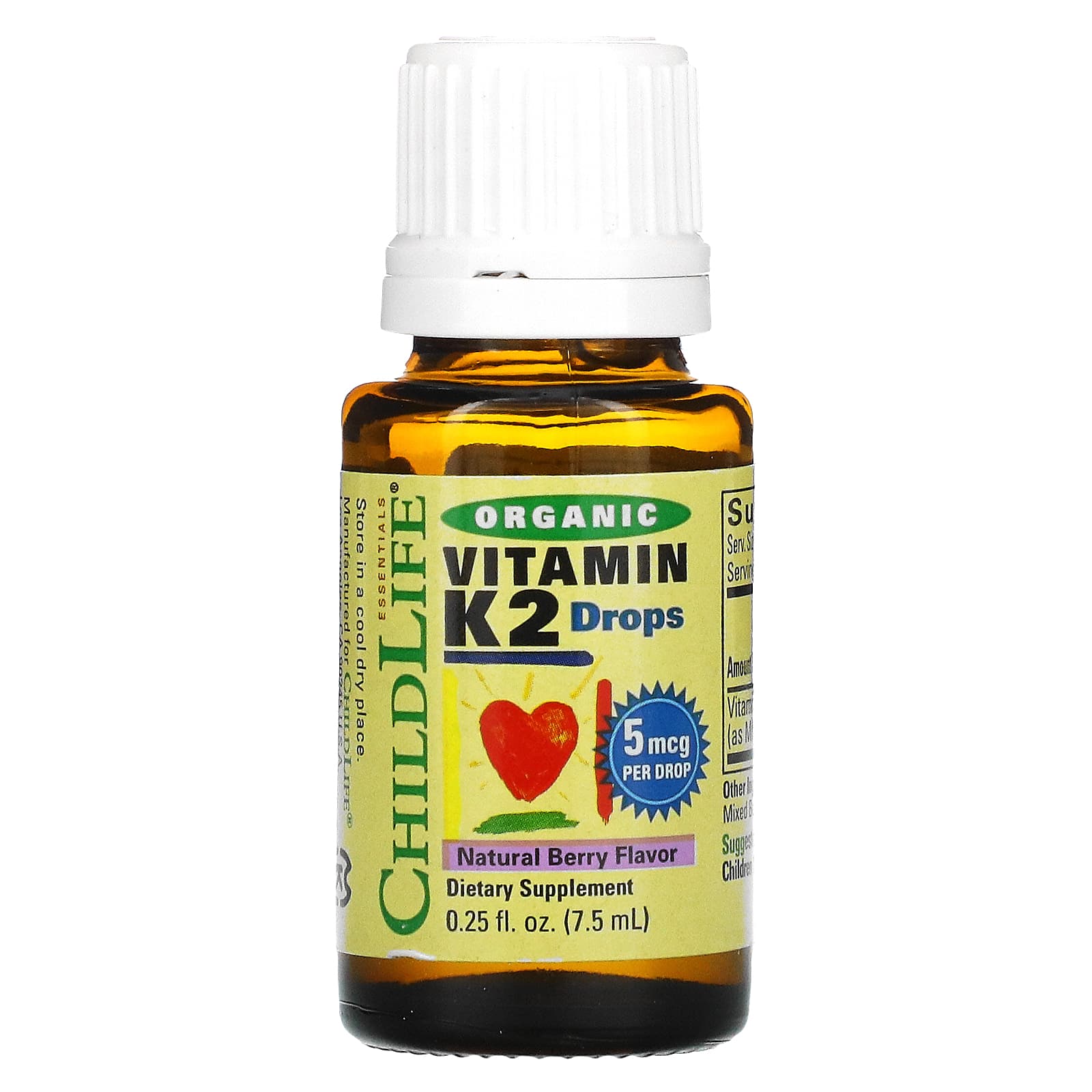 ChildLife, Organic Vitamin K2 Drops, Natural Berry, 5 mcg, 0.25 fl oz