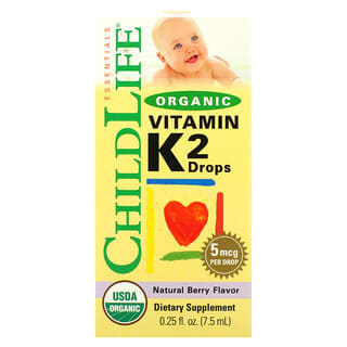 ChildLife Essentials, органічний вітамін K2 в краплях, натуральний ягідний смак, 5 мкг, 7,5 мл (0,25 рідк. унції)