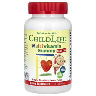 ChildLife Essentials, Мультивитаминные жевательные мармеладки, без сахара, натуральная клубника и лимон, 90 жевательных таблеток