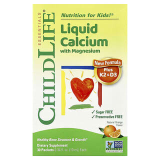 ChildLife Essentials, рідкий кальцій із магнієм і вітамінами K2 і D3, апельсиновий, 30 пакетиків, 10 мл (0,34 рідк. унції)