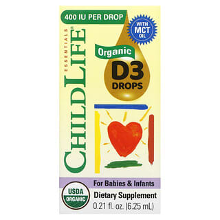 ChildLife Essentials, Organic D3 Drops for Babies & Infants, Bio-D3-Tropfen für Babys und Kleinkinder, 6,25 ml (0,21 fl. oz.)