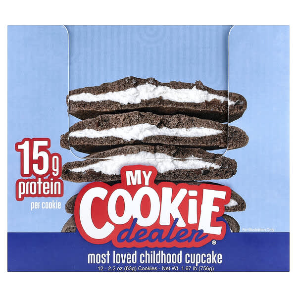 My Cookie Dealer Protein, Protein Cookie, 어린 시절 가장 사랑받은 컵케이크, 12개입, 개당 63g(2.2oz)