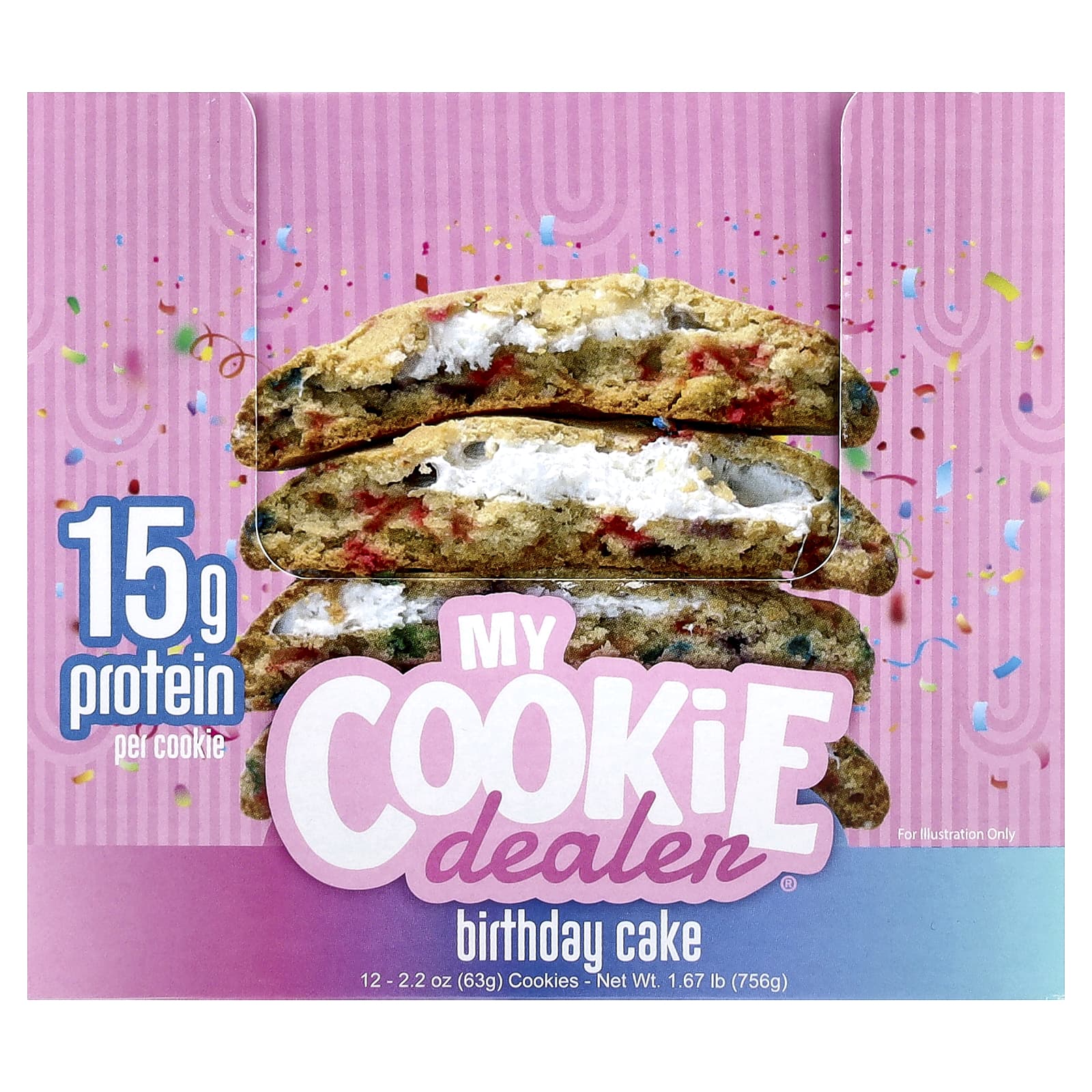 My Cookie Dealer Protein, протеиновое печенье, со вкусом праздничного торта, 12 шт. по 63 г (2,2 унции)