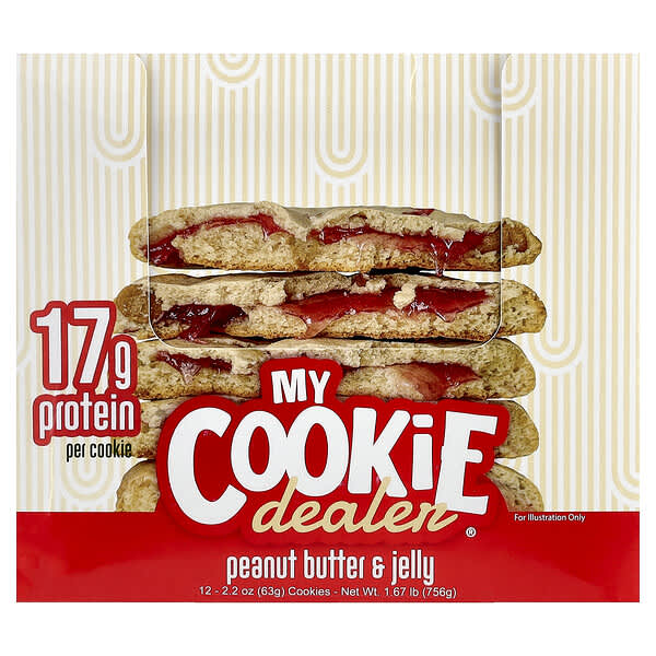 My Cookie Dealer Protein Protein Cookie, Peanut Butter & Jelly, 12 Cookies, 2.2 oz (63 g) Each