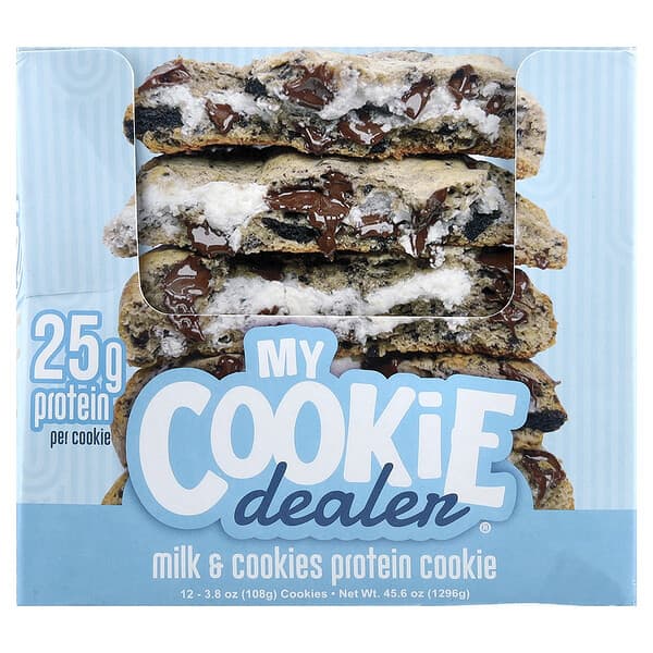 My Cookie Dealer Protein, 프로틴 쿠키, 우유 & 쿠키, 12개입, 각 108g(3.8oz)