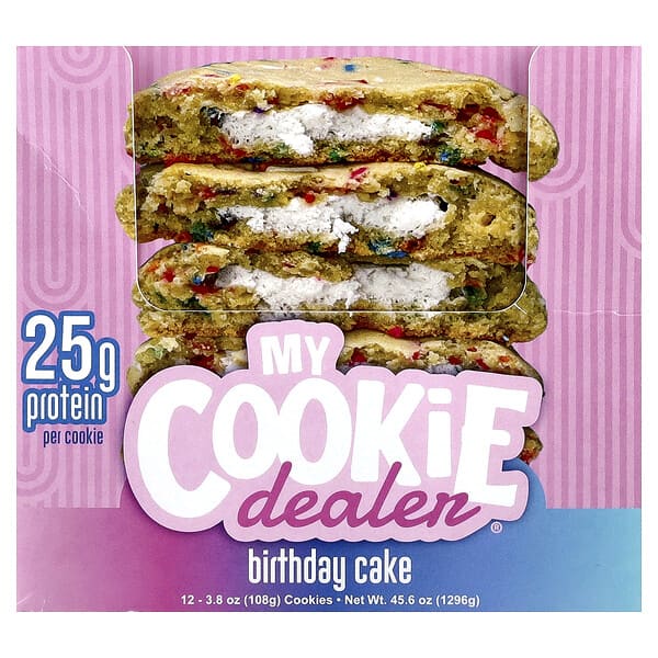 My Cookie Dealer Protein Protein Cookie, Birthday Cake, 12 Cookies, 3.8 oz (108 g) Each