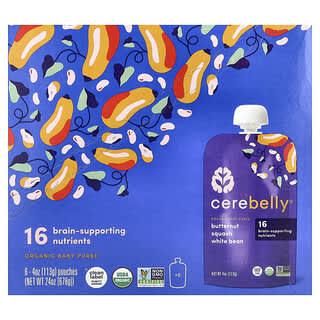 Cerebelly, Organic Baby Puree, Butternut Squash & White Bean, 6 Pouches, 4 oz (113 g) Each