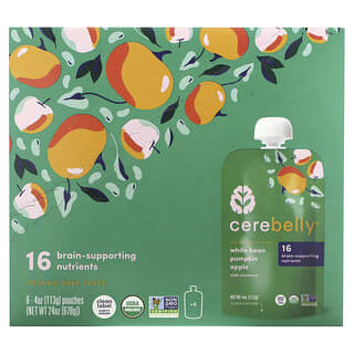 Cerebelly, Organic Baby Puree, White Bean, Pumpkin, Apple with Cinnamon, 6 Pouches, 4 oz (113 g) Each