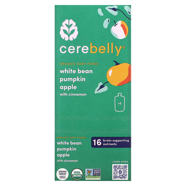 Cerebelly, 有機嬰兒果泥，白豆、南瓜、肉桂蘋果，6 袋，每袋 4 盎司（113 克）