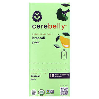 Cerebelly, Purea per bambini biologica, pera di broccoli, 6 buste, 113 g ciascuna