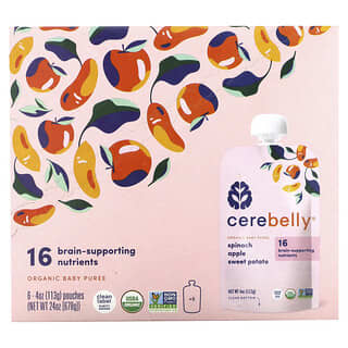 Cerebelly, Organic Baby Puree, Spinach, Apple, Sweet Potato, 6 Pouches, 4 oz (113 g) Each