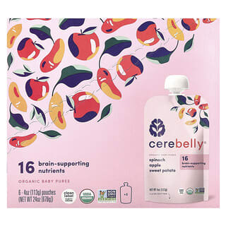 Cerebelly, Purê Orgânico para Bebês, Espinafre, Maçã, Batata-Doce, 6 Sachês, 113 g (4 oz) Cada