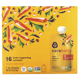 Cerebelly, Organic Baby Puree, Carrot Chickpea with Ginger, 6 Pouches, 4 oz (113 g) Each