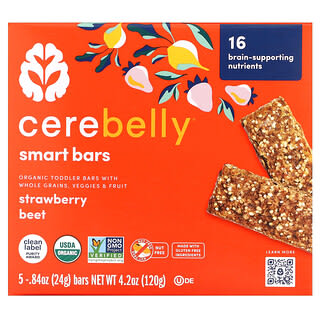 Cerebelly, Smart Bars, Organic Toddler Bars, Strawberry Beet, 5 Bars, 0.84 oz (24 g) Each