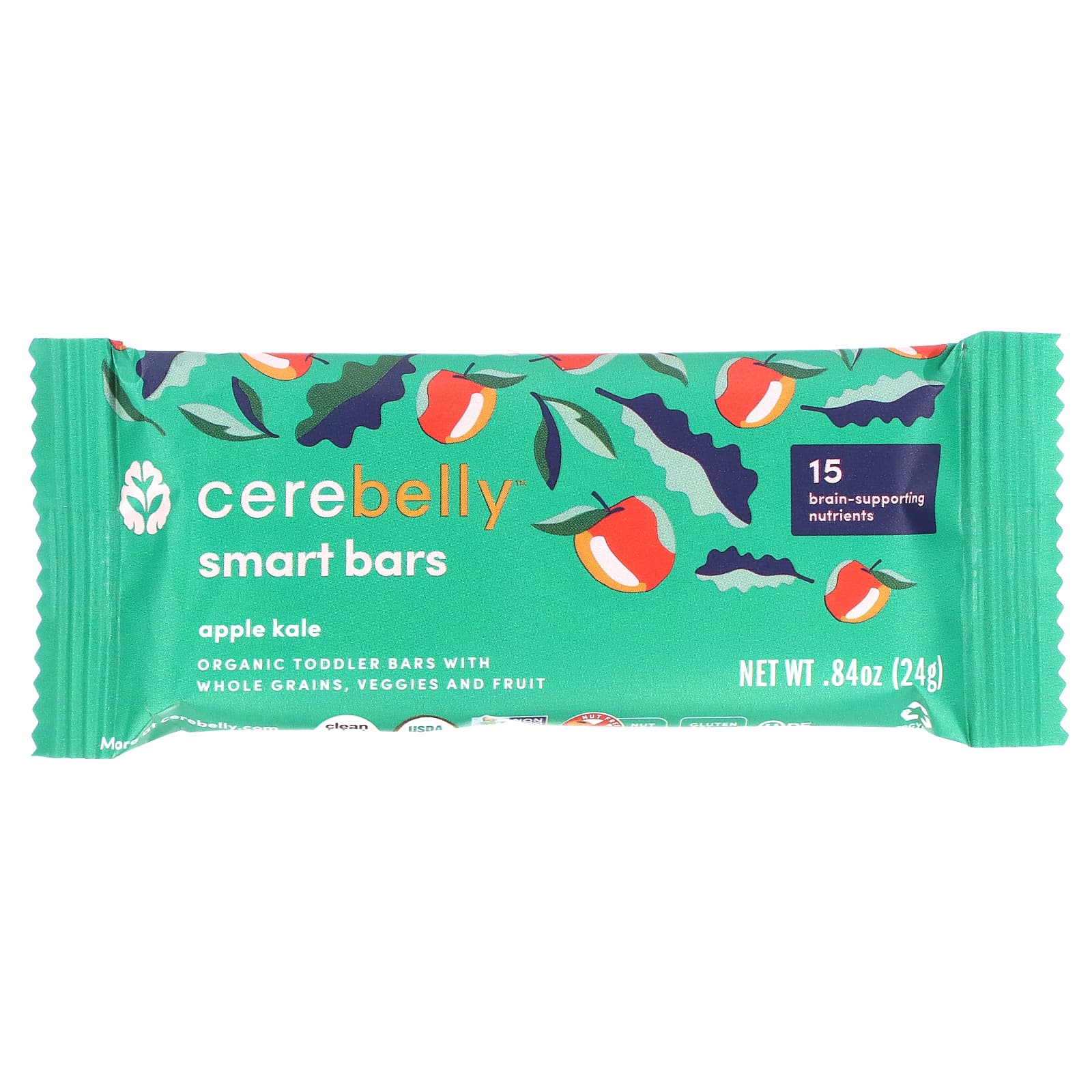 Cerebelly, Smart Bars, Organic Toddler Bars, Apple Kale, 5 Bars, 0.84