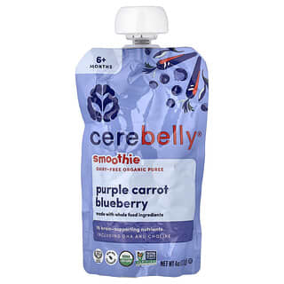 Cerebelly, Smoothie, Dairy-Free Organic Puree, Purple Carrot Blueberry, 6+ Months, 4 oz (113 g)