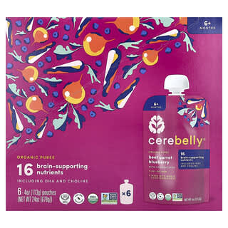 Cerebelly, Organic Baby Puree, Beet, Carrot, Blueberry with Coconut Milk, 6 Pouches, 4 oz (113 g) Each