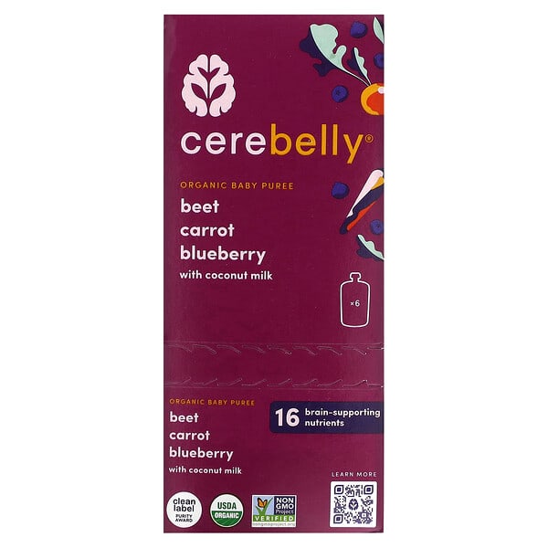 Cerebelly, Organic Baby Puree, Beet, Carrot, Blueberry with Coconut Milk, 6 Pouches, 4 oz (113 g) Each