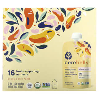 Cerebelly, Organic Baby Puree, Sweet Potato, Pinto Bean, Chicken Broth with Cumin, 6 Pouches, 4 oz (113 g) Each