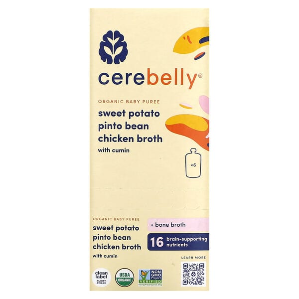 Cerebelly, Organic Baby Puree, Sweet Potato, Pinto Bean, Chicken Broth
