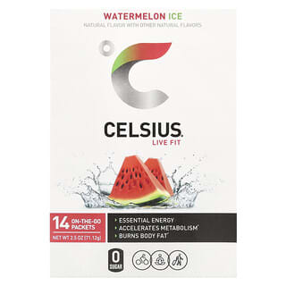 Celsius (سيلسيوس)‏, Live Fit ، ثلج بطيخ ، 14 كيسًا للاستخدام أثناء التنقل ، 0.18 أونصة (5.08 جم) لكل كيس